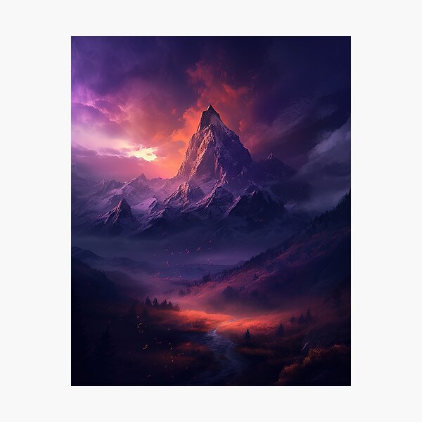 Item preview, Ethereal Mountain Landscape Digital Wallposter - Mountain Landscape Art Lovers, Nature Wall Art, Photo Print Metal Image, Holiday Landscape Framed Art Print designed and sold by VilescytheArt.