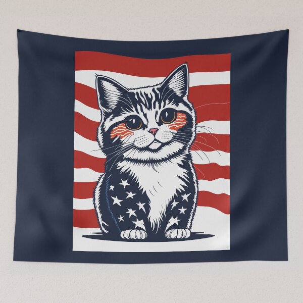 Item preview, patriot  cute cat  against the background of the flag designed and sold by jkrphoto.