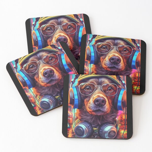 Item preview,   A cockerspeniel DJ dog With glasses and Headphones,hears music and drinks coffee,puppy, cub, dog, animals, cap, cartoon, beautiful, cute, personification, kitten,musical designed and sold by Hermossa-Art.