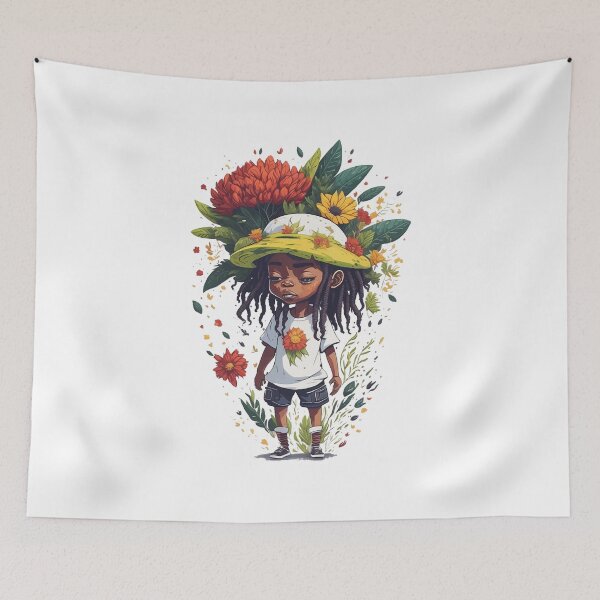 Item preview, Rastafari boy with hat and dreadlock hair flower splash designed and sold by Sashindra Wijayarathna.