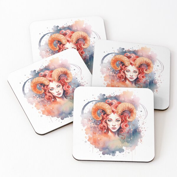 Item preview, Aries zodiac sign - whimsical watercolor portray designed and sold by miss-keysmash.