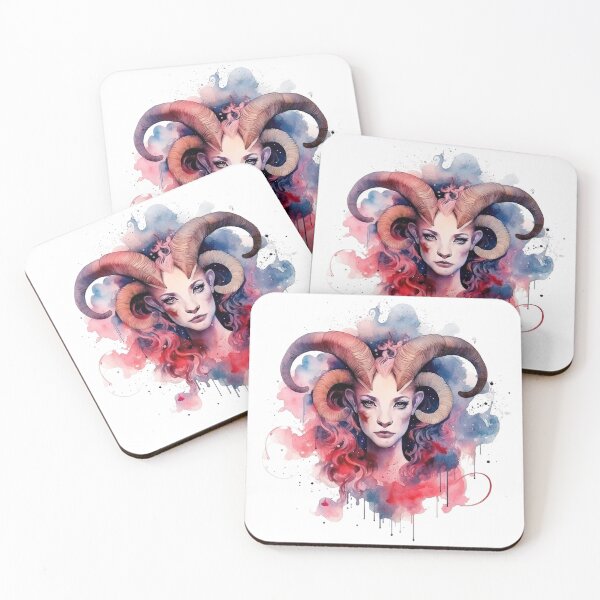 Item preview, Aries zodiac sign - whimsical watercolor portray designed and sold by miss-keysmash.