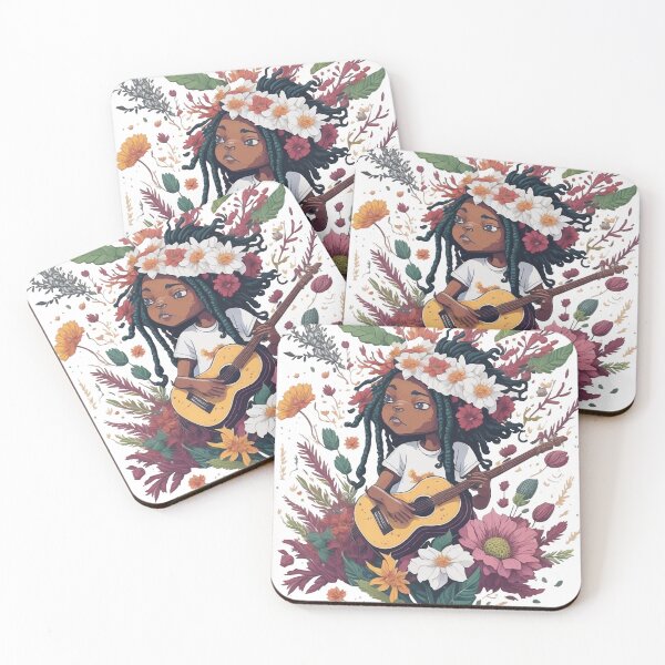 Item preview, Rastafari girl of dreadlock hair playing guitar in flower splash designed and sold by Sashindra Wijayarathna.