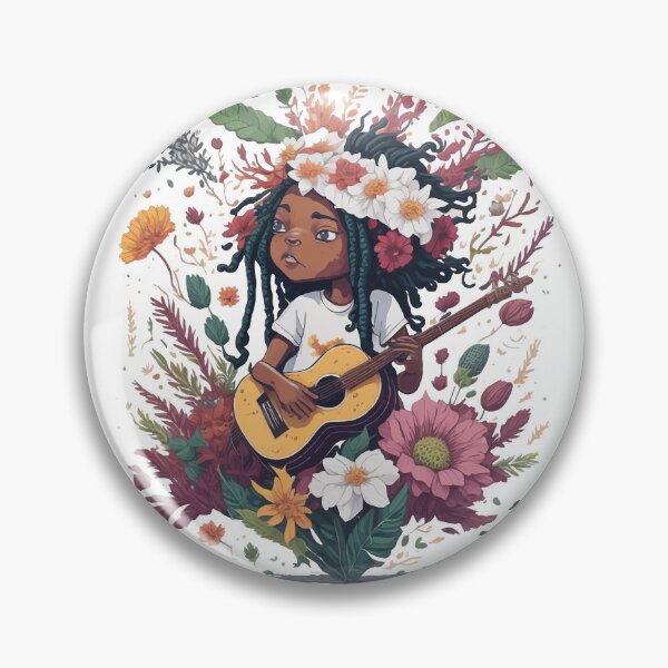 Item preview, Rastafari girl of dreadlock hair playing guitar in flower splash designed and sold by Sashindra Wijayarathna.