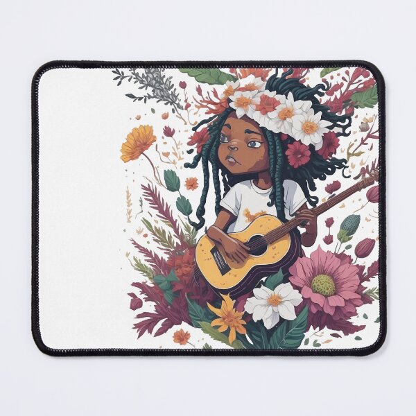 Item preview, Rastafari girl of dreadlock hair playing guitar in flower splash designed and sold by Sashindra Wijayarathna.