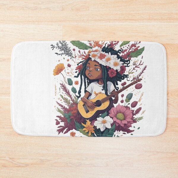 Item preview, Rastafari girl of dreadlock hair playing guitar in flower splash designed and sold by Sashindra Wijayarathna.