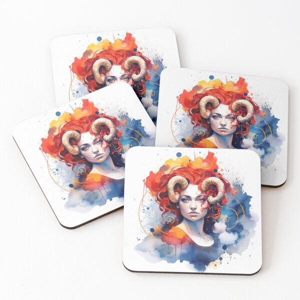 Item preview, Aries zodiac sign - whimsical watercolor portray designed and sold by miss-keysmash.