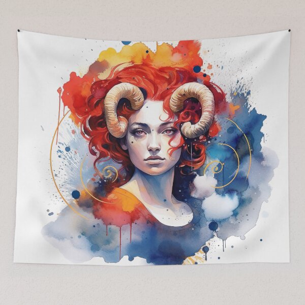 Item preview, Aries zodiac sign - whimsical watercolor portray designed and sold by miss-keysmash.