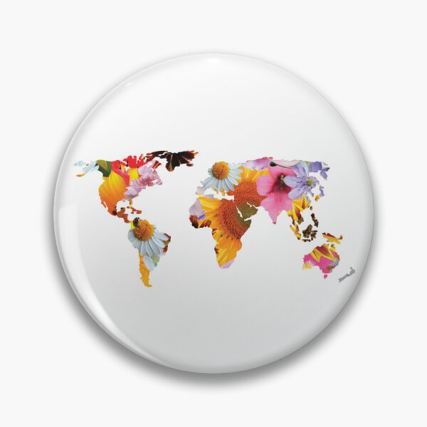 Item preview, World Map Silhouette of Colorful Flowers designed and sold by origoo.
