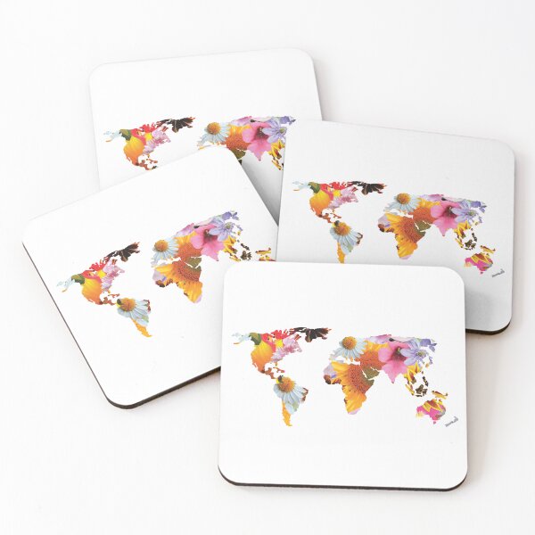 Item preview, World Map Silhouette of Colorful Flowers designed and sold by origoo.