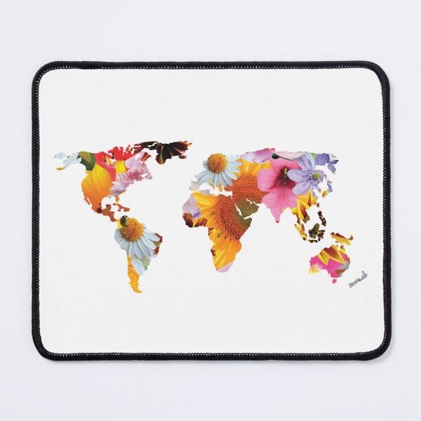 Item preview, World Map Silhouette of Colorful Flowers designed and sold by origoo.