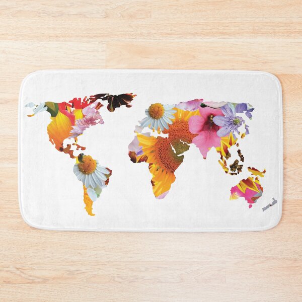 Item preview, World Map Silhouette of Colorful Flowers designed and sold by origoo.