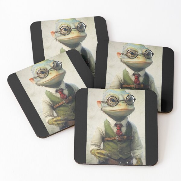 Item preview, Copy of lizard  dressed in tie vest and fashionable and elegant clothes and glasses,with flower  designed and sold by Hermossa-Art.