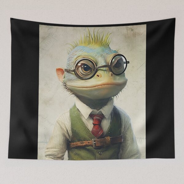 Item preview, Copy of lizard  dressed in tie vest and fashionable and elegant clothes and glasses,with flower  designed and sold by Hermossa-Art.