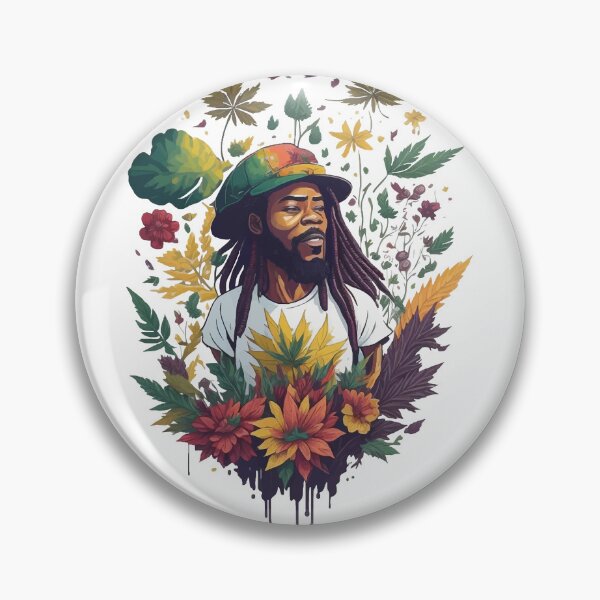 Item preview, Rastafari guy of dreadlock hair covered with flowers and marijuana leaves designed and sold by Sashindra Wijayarathna.
