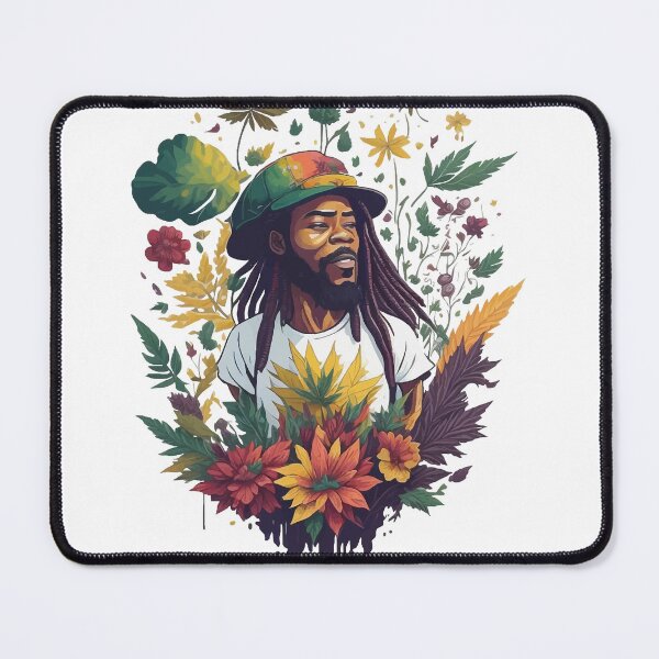 Item preview, Rastafari guy of dreadlock hair covered with flowers and marijuana leaves designed and sold by Sashindra Wijayarathna.