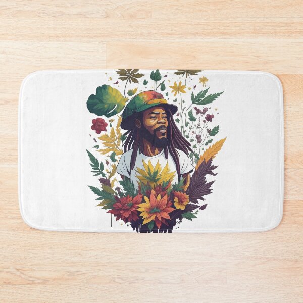 Item preview, Rastafari guy of dreadlock hair covered with flowers and marijuana leaves designed and sold by Sashindra Wijayarathna.
