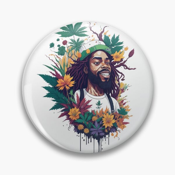 Item preview, Rastafari guy of dreadlock hair covered with flowers and marijuana leaves designed and sold by Sashindra Wijayarathna.