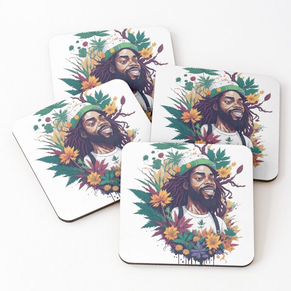 Item preview, Rastafari guy of dreadlock hair covered with flowers and marijuana leaves designed and sold by Sashindra Wijayarathna.