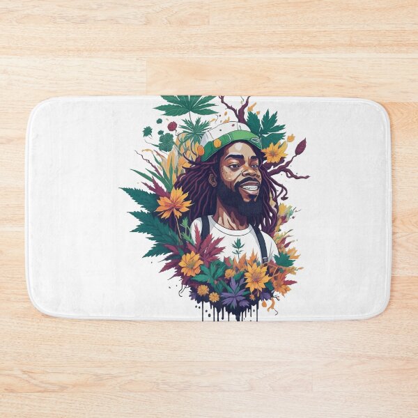Item preview, Rastafari guy of dreadlock hair covered with flowers and marijuana leaves designed and sold by Sashindra Wijayarathna.