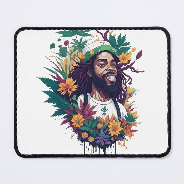 Item preview, Rastafari guy of dreadlock hair covered with flowers and marijuana leaves designed and sold by Sashindra Wijayarathna.