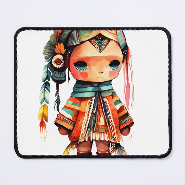 Item preview, doll in aztec clothes drawn in watercolor designed and sold by sabily.