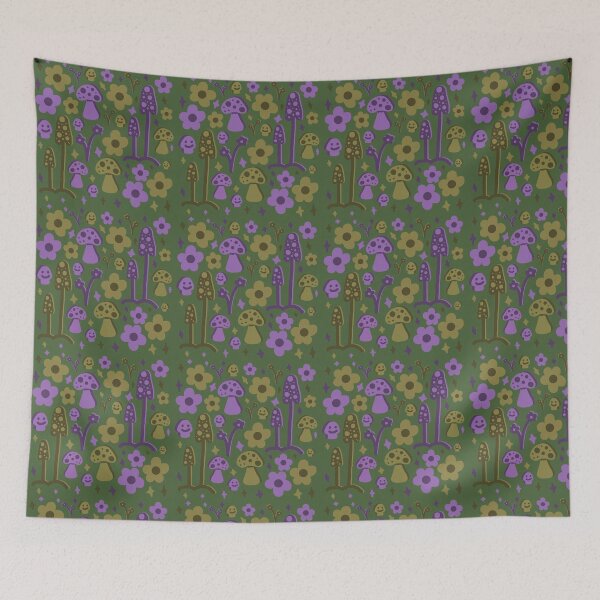 Item preview, Smiley Mushrooms and Funky Flowers Print designed and sold by Heids953.