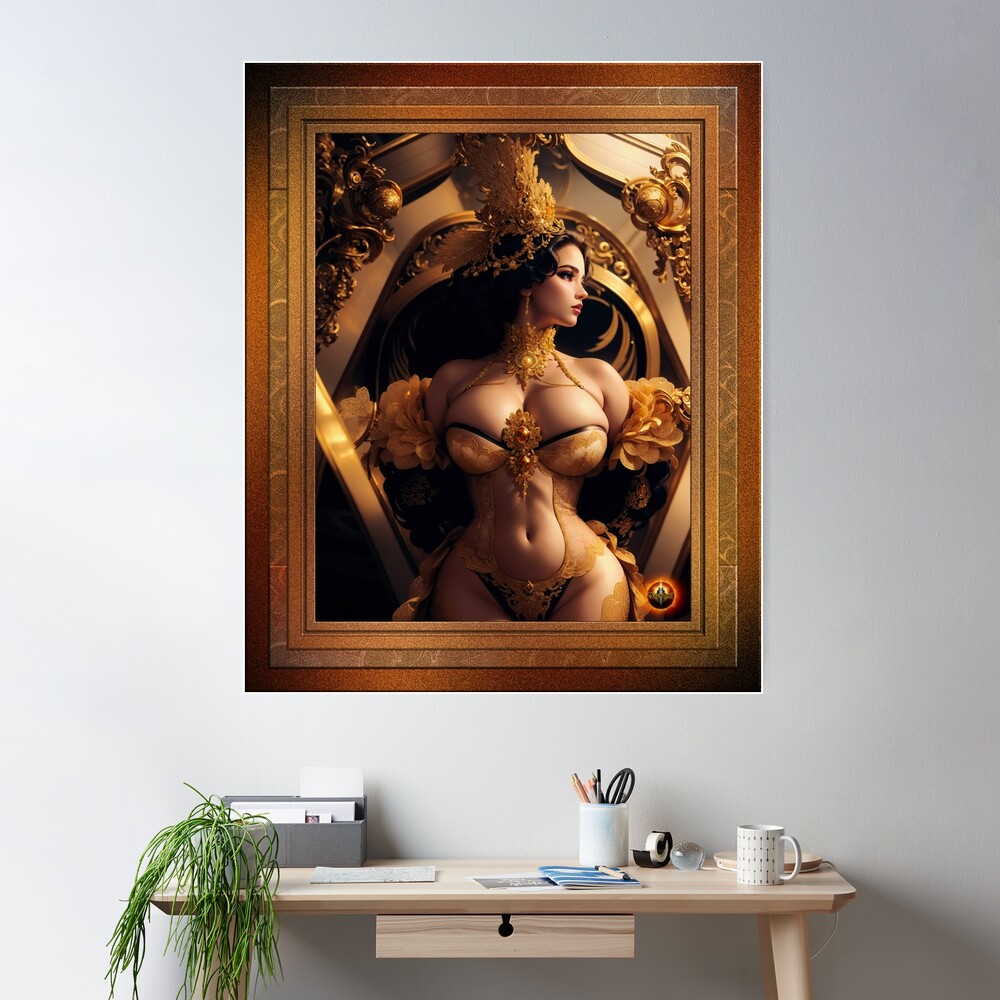 Appalina Cesaria The First Lady Of Burlesque AI Concept Art by Xzendor7 - The Captivating Beauty Of An Era 2 Appalina Cesaria The First Lady Of Burlesque Fantasy Dancer AI Concept Art Portrait by Xzendor7 Wall Decor Poster