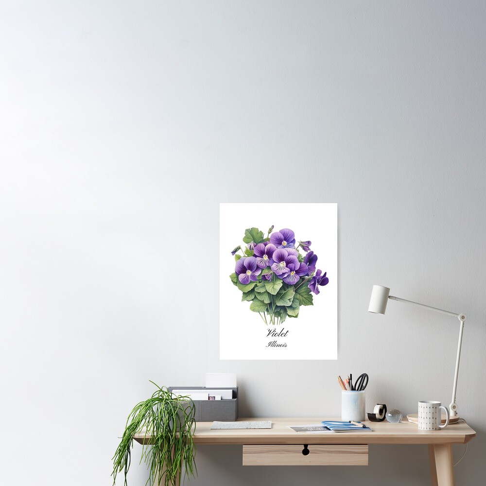 Mini Print, Violets Illinois State Flower, Abstract Watercolor