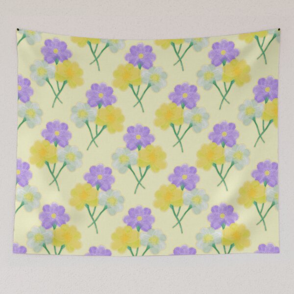 Item preview, Painted Buttercup Spring Floral Diamond Repeat Botanical Argyle White Yellow Purple Flowers designed and sold by RegalitosParaTi.