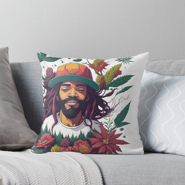 Item preview, Rastafari guy of dreadlock hair covered with flowers and marijuana leaves designed and sold by Sashindra Wijayarathna.