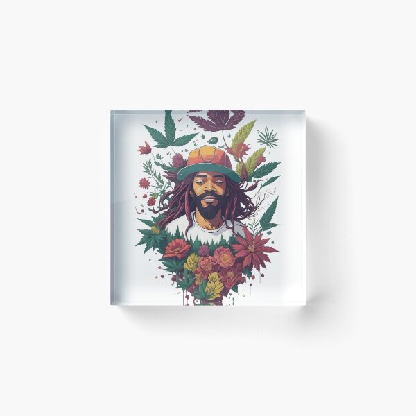 Item preview, Rastafari guy of dreadlock hair covered with flowers and marijuana leaves designed and sold by Sashindra Wijayarathna.