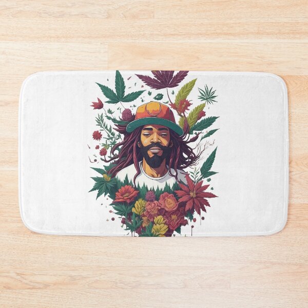 Item preview, Rastafari guy of dreadlock hair covered with flowers and marijuana leaves designed and sold by Sashindra Wijayarathna.