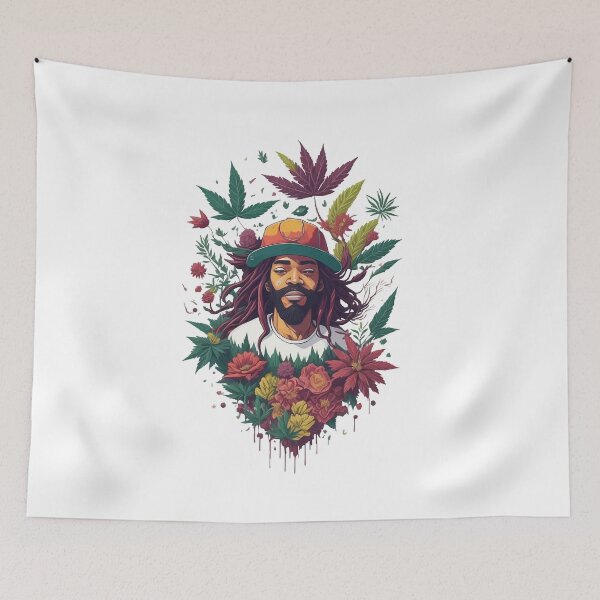 Item preview, Rastafari guy of dreadlock hair covered with flowers and marijuana leaves designed and sold by Sashindra Wijayarathna.