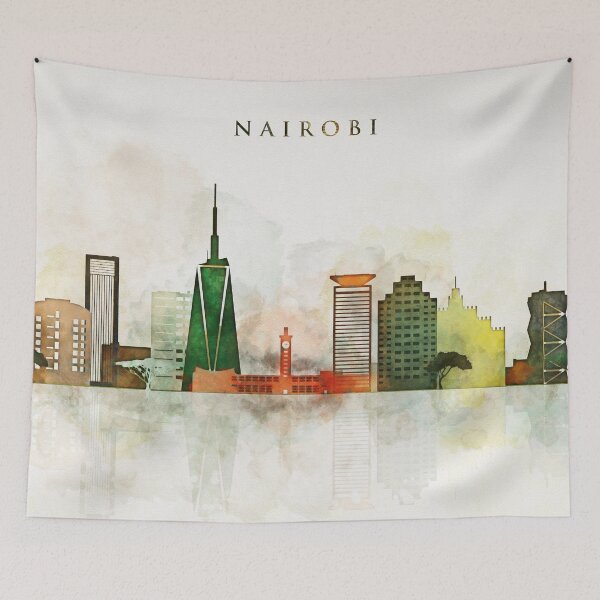 Item preview, Nairobi Skyline Watercolor, Capital of Kenya, Africa, Travel Print designed and sold by DimDom.