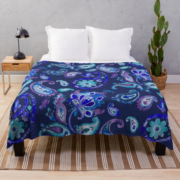 Aperçu de l'œuvre Paisley aquarelle fait main bleu créée et vendue par Alessandro Remo Mazzoni Remotextiles.