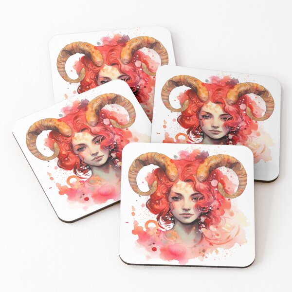 Item preview, Aries zodiac sign - whimsical watercolor portray designed and sold by miss-keysmash.