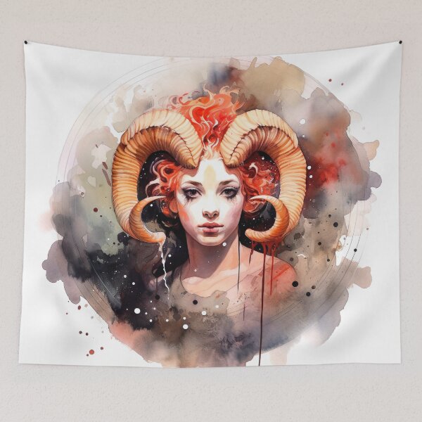 Item preview, Aries zodiac sign - whimsical watercolor portray designed and sold by miss-keysmash.
