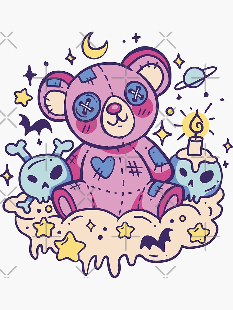 Goth Pastel Teddy Bear Gothic Kawaii Voodoo Plush Toy Sticker for