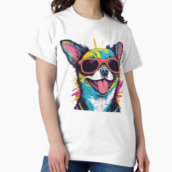 Item preview, Chihuahua with sunglasses in Pop Art style with explosion of colors designed and sold by DreamscapePixel.