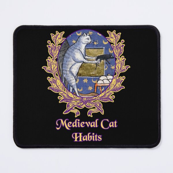 Item preview, 'Medieval Cat Habits' Goofy Cat Offering Mouse - Medieval Designs Collection designed and sold by Ridiculam Toga.