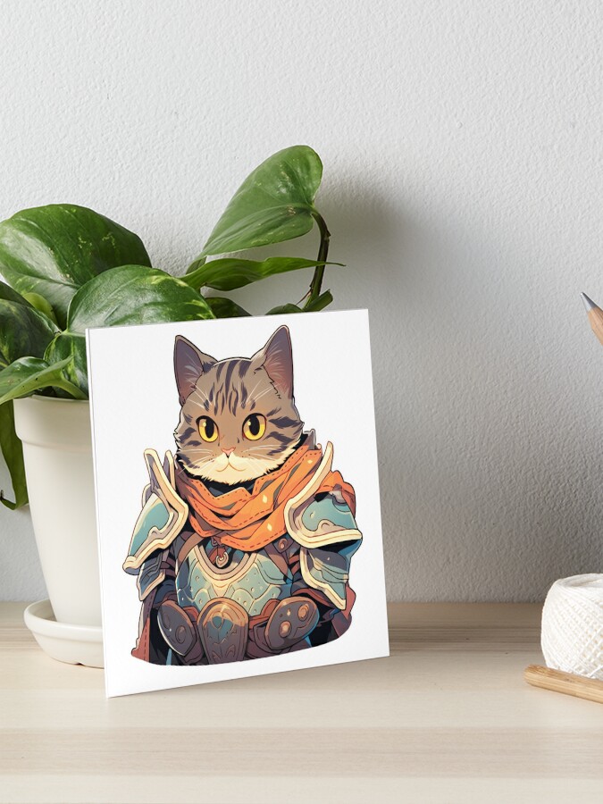 Sticker for Sale mit Katze in Rüstung Kunst von printiesart