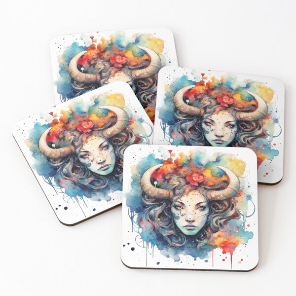 Item preview, Taurus zodiac sign - whimsical watercolor portray designed and sold by miss-keysmash.