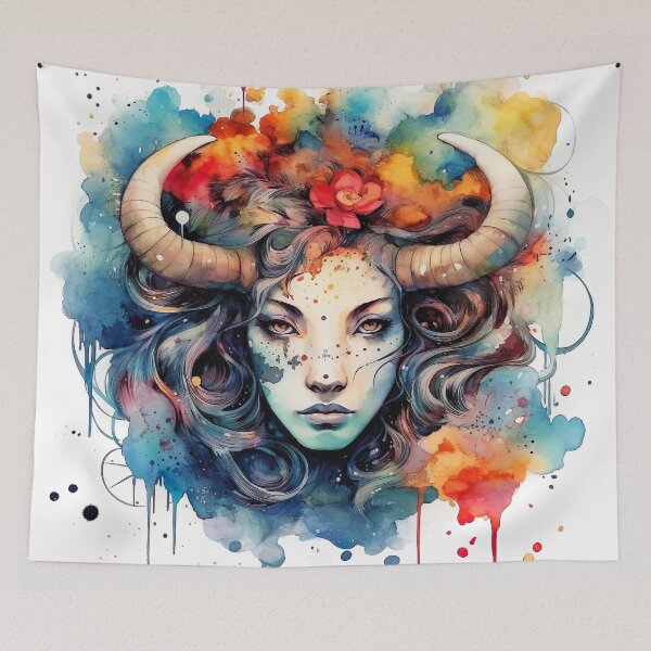 Item preview, Taurus zodiac sign - whimsical watercolor portray designed and sold by miss-keysmash.