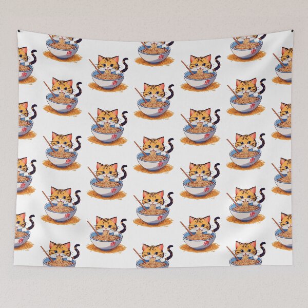 Item preview, Cute ginger cat eating ramen spaghetti noodles designed and sold by w1ckerman.