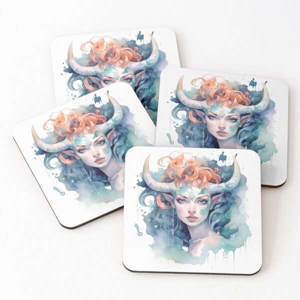 Item preview, Taurus zodiac sign - whimsical watercolor portray designed and sold by miss-keysmash.