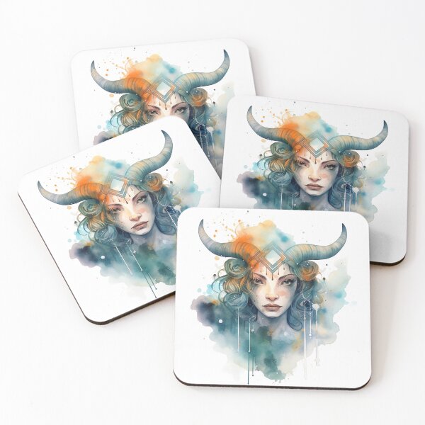 Item preview, Taurus zodiac sign - whimsical watercolor portray designed and sold by miss-keysmash.