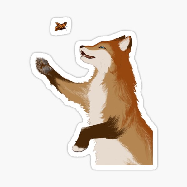 Item preview, cute fox chasing a butterfly designed and sold by sin0phodon.