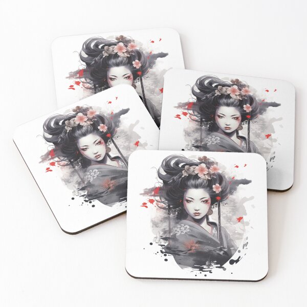 Item preview, geisha woman with flowers designed and sold by ArtyStocks.
