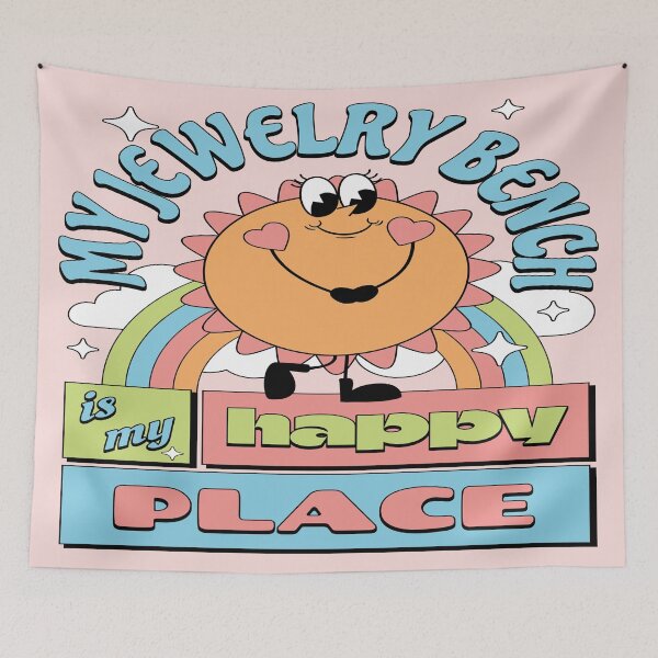 Item preview, My jewelry bench is my happy place metalsmith cute kawaii mascot jeweler gift designed and sold by MetalicBabe.